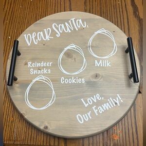 Round Wooden Santa Tray with Handles